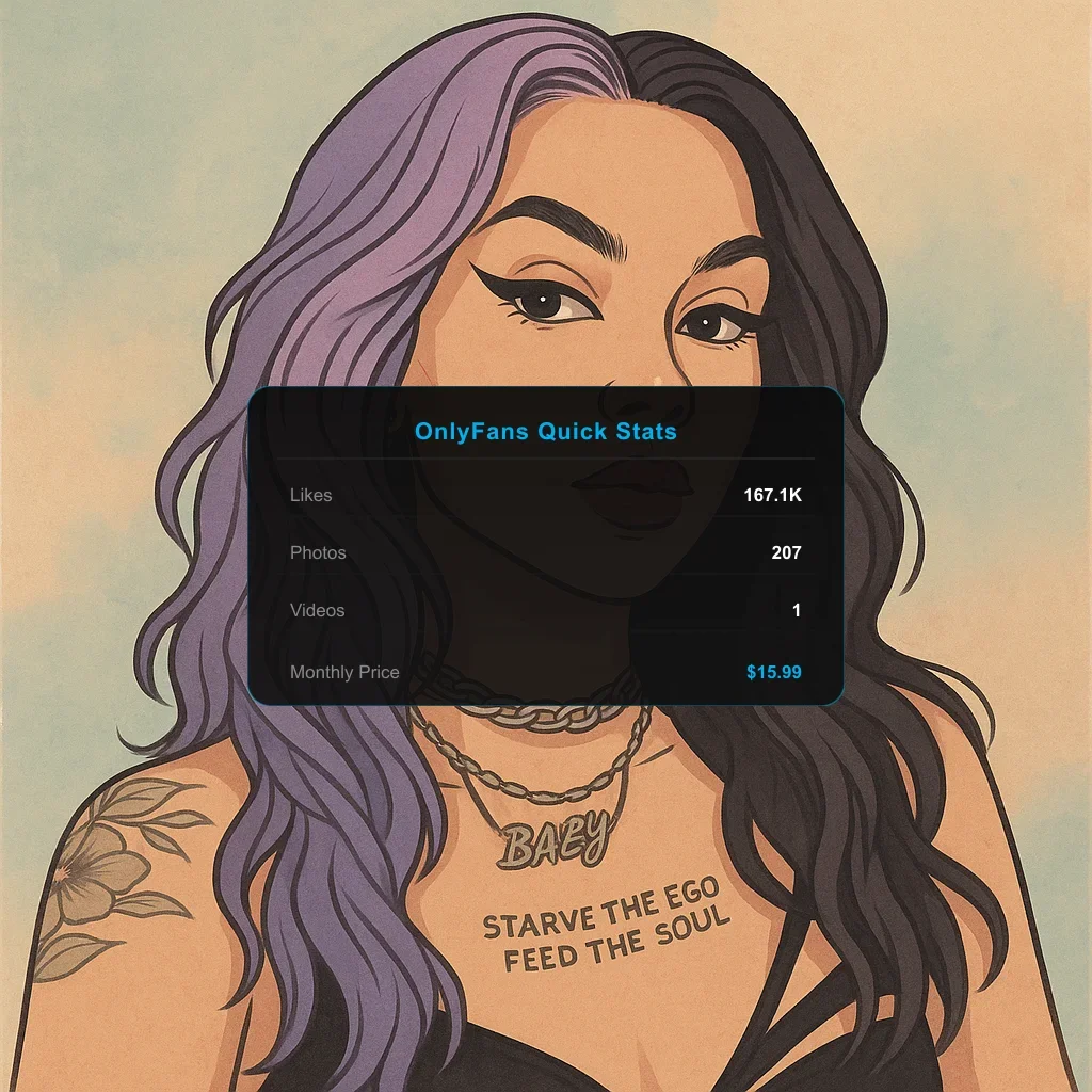 Elayna Black Portrait illustration + OnlyFans Quick Stats overlay